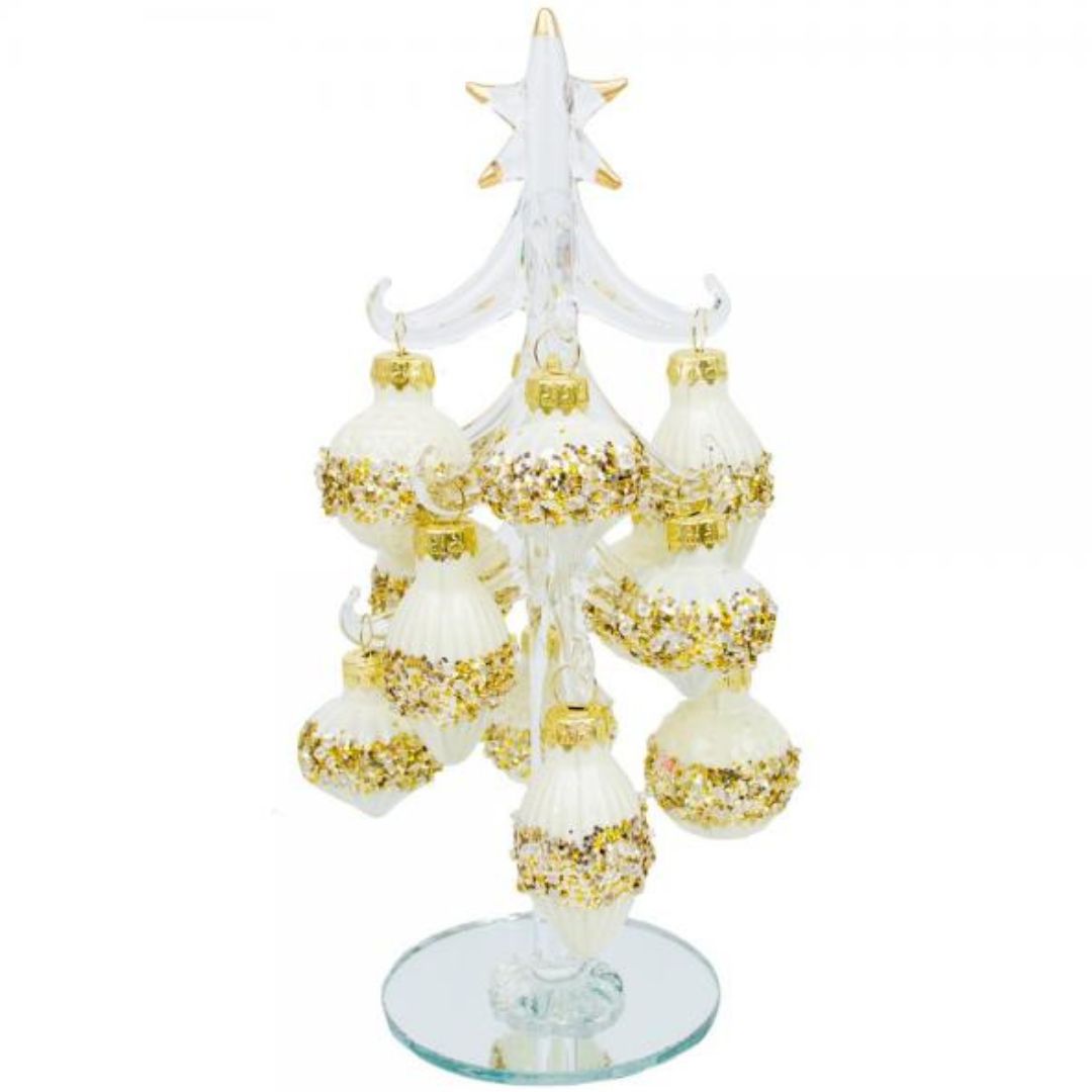 Glass Tree w/Cream Ornaments